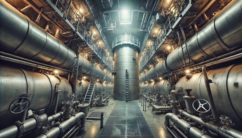 inside an area containing ballast tanks on a ship