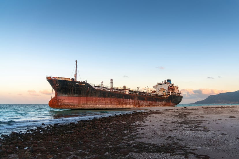An abandoned bulk carrier on the Yemen coastline