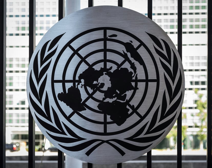 The United Nation's logo on a window