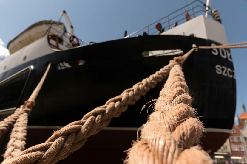 mooring lines at the bow of a ship