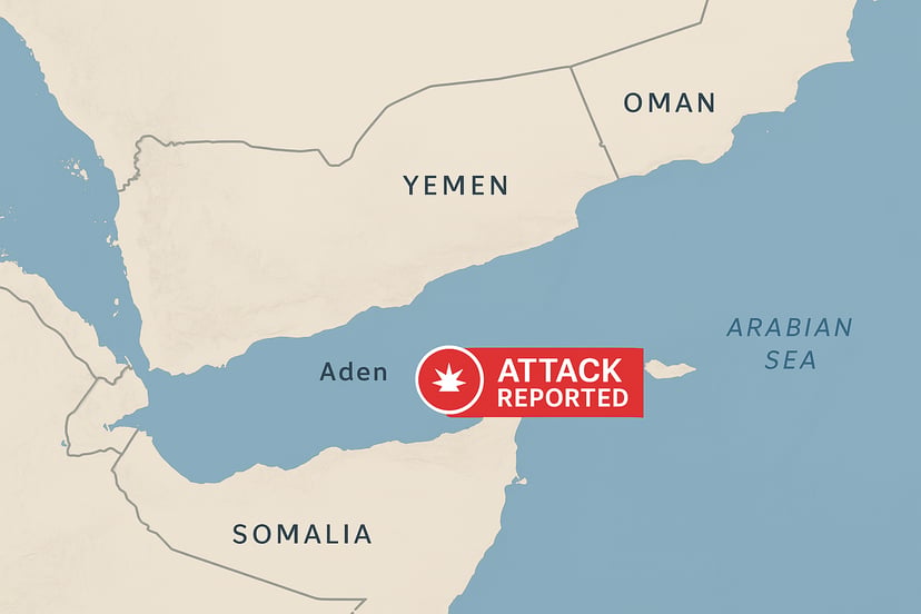 Map of the Middle East showing where the container ship was attacked 