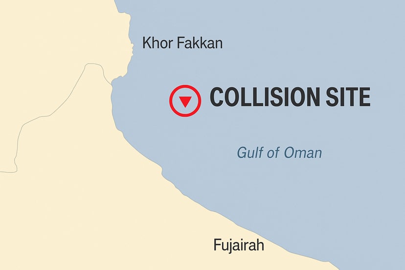A map showing the site of the collision between Adalyn and Front Eagle