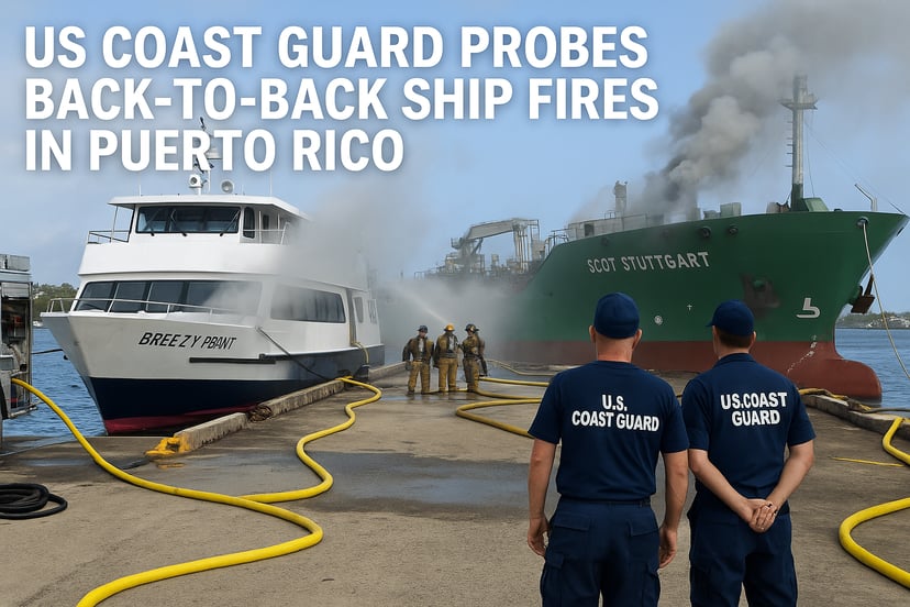 two vessels with smoke billowing out pf them in a port