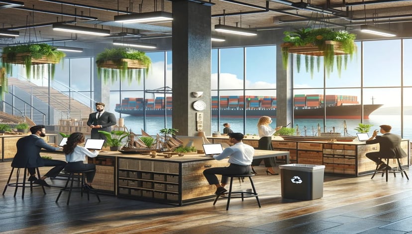a green, eco-friendly shipping company office