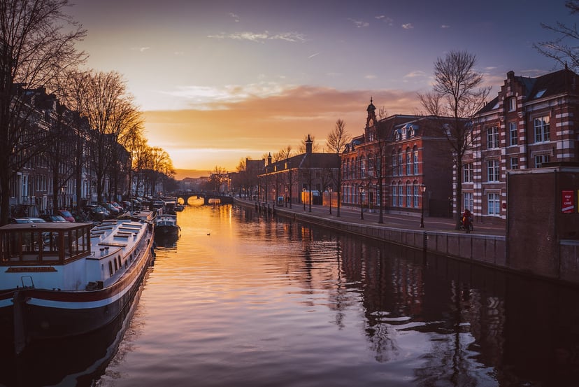 Amsterdam canal at sunset