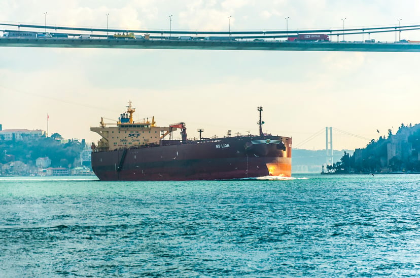 A tanker ship coming into port
