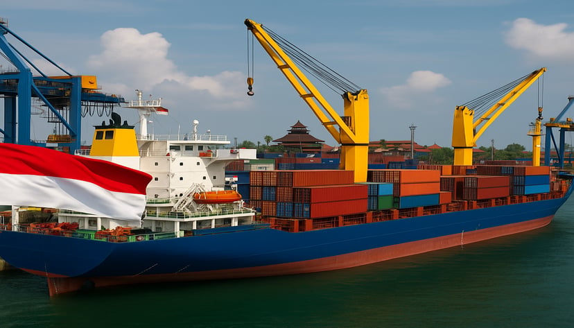 an Indonesian-flagged container ship in a port in Indonesia