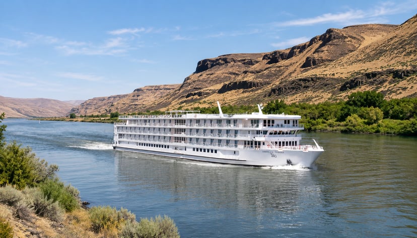 The riverboat, American Encore, sailing down the Snake River, Washington