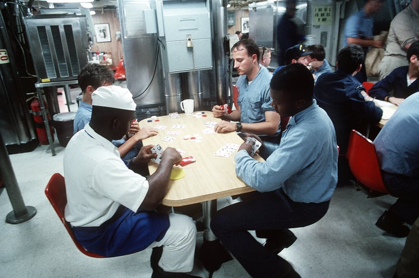 Seafarers in a crew mess