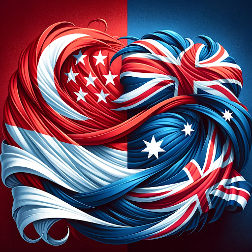 AI generated image of the Australian and Singaporean flags intertwined