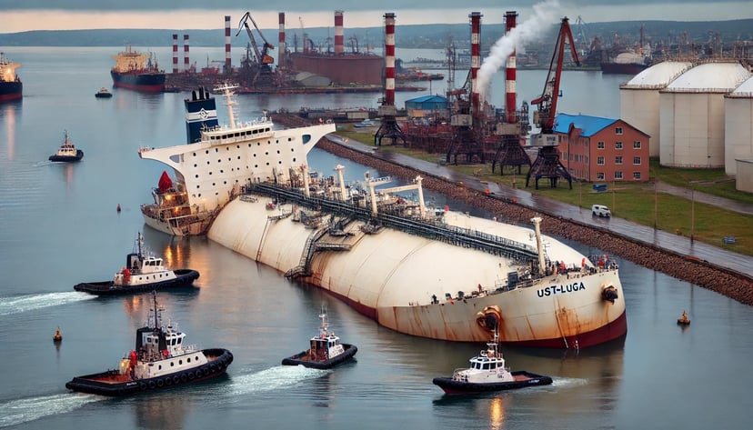 A gas carrier run around in a port