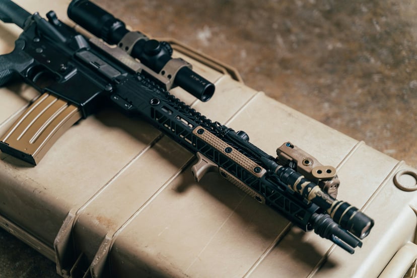 A firearm on its case