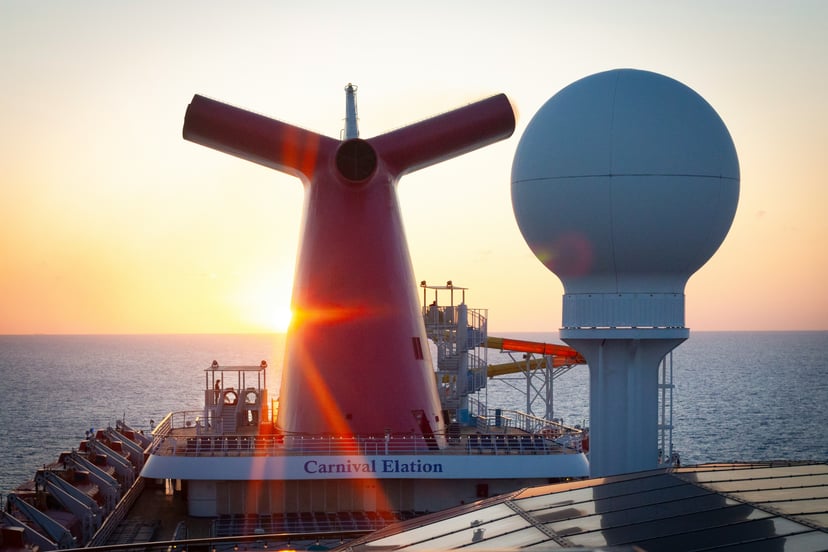 Close up of the Carnival Elation cruise ship at sunset