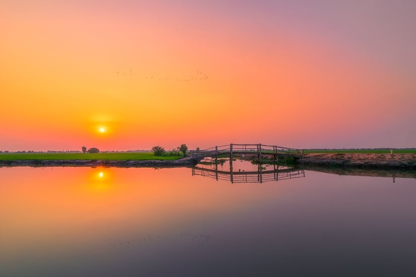 The Mekong River in Vietnam at sunset