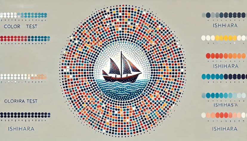The Ishihara colorblindness test with a sailboat at its center