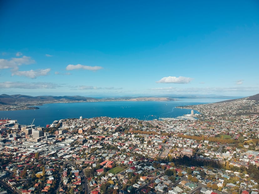 drone view of Hobart, Tasmania