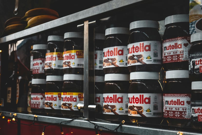 jars of Nutella chocolate spread on shelves