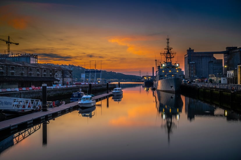 The Port of Cork, Ireland at sunset