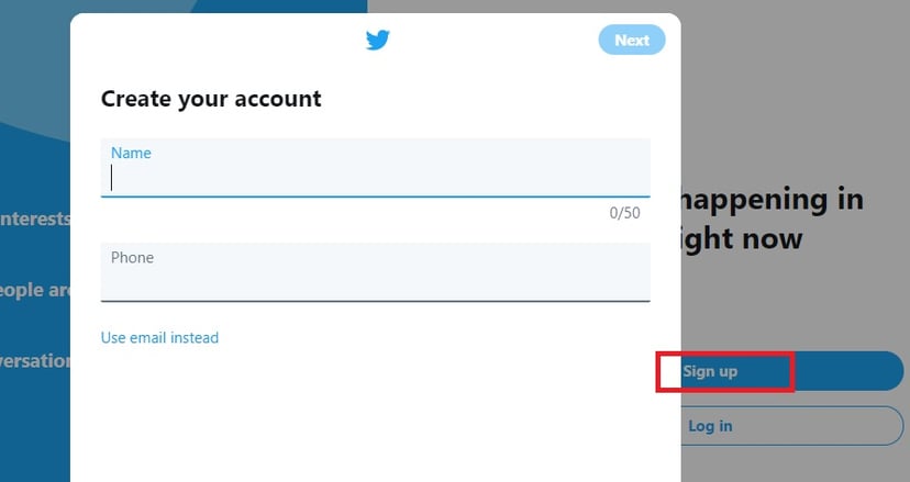 Screenshot of Twitter