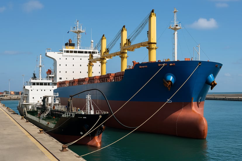 a bulk carrier undergoing bunkering operations