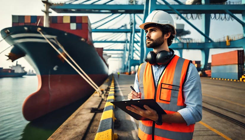 a ma working in a shore based maritime job in a port