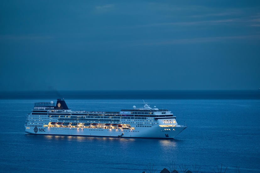 The MSC Armonia cruise ship at night