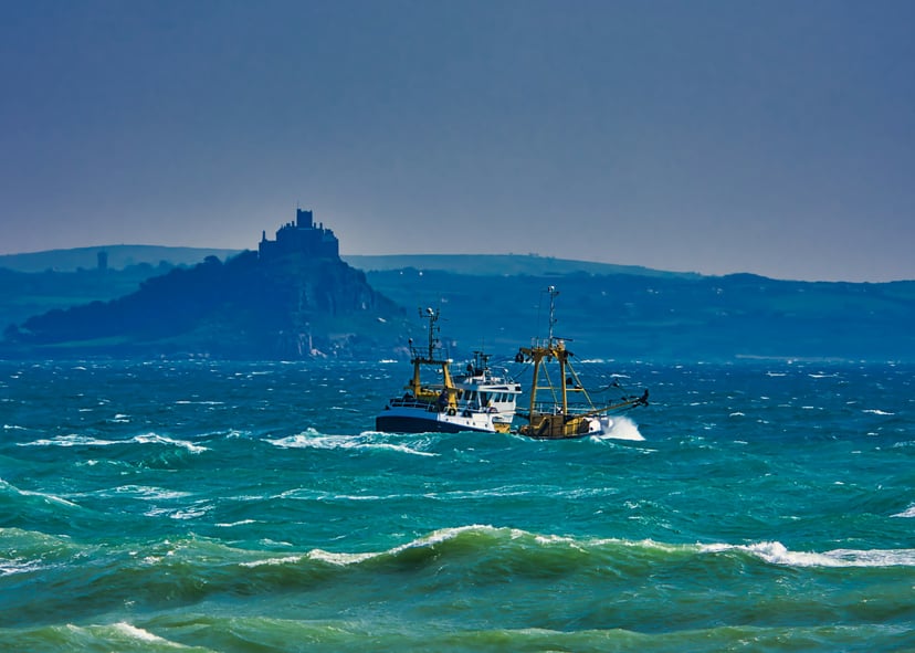 A fishing trawler at sea