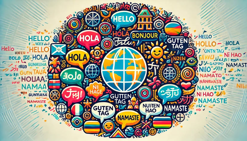 graphic showing how to say 'hello' in many different languages