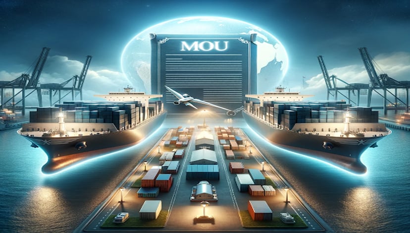 An MOU with two ports either side with container ships at them