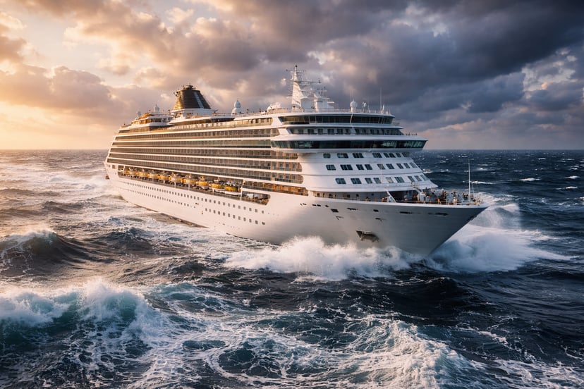 a cruise ship sailing through choppy seas