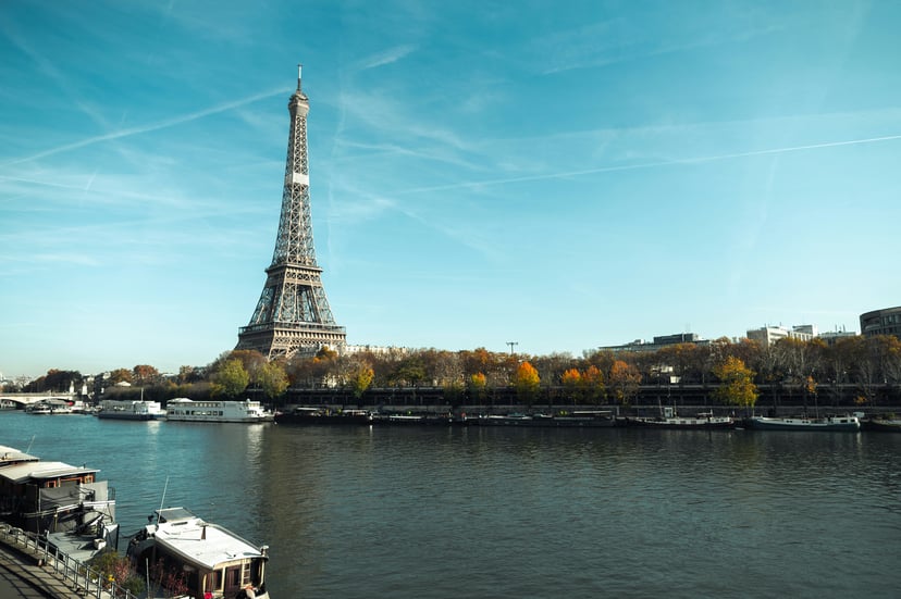 A view across the River Seine in Paris to the Eiffel Tower