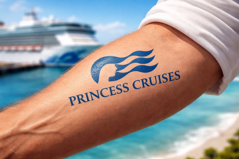 An arm with a Princess Cruises logo tattoo on it