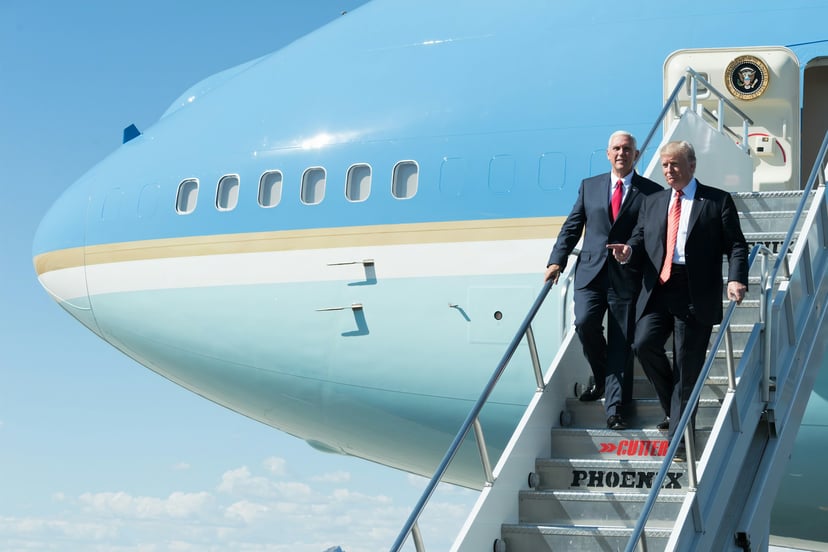 Donald Trump disembarking from airplane