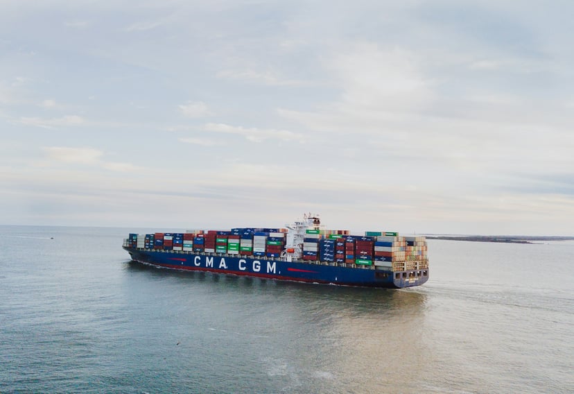 A CMA CGM container ship at sea