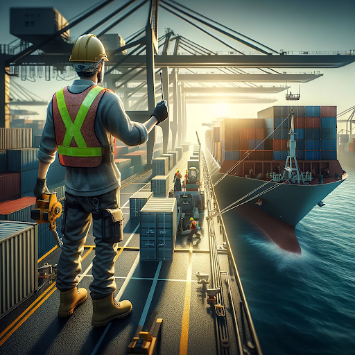 AI generated image of a crew member working in a seafarer job on deck