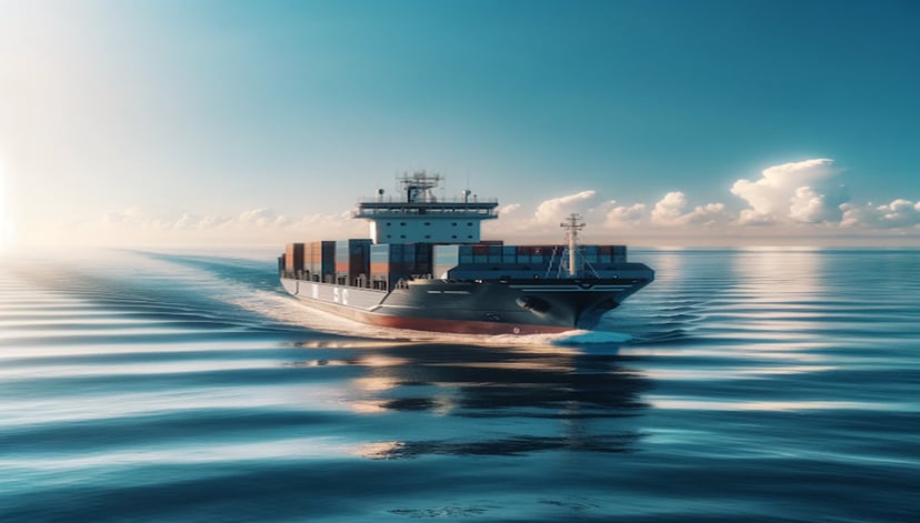 a container feeder ship at sea