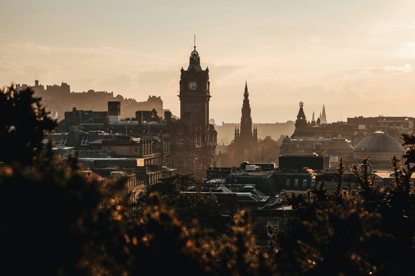 A view across the rooftops of Edinburgh on a dreary day
