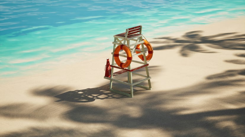 A lifeguard tower on a tropical beach