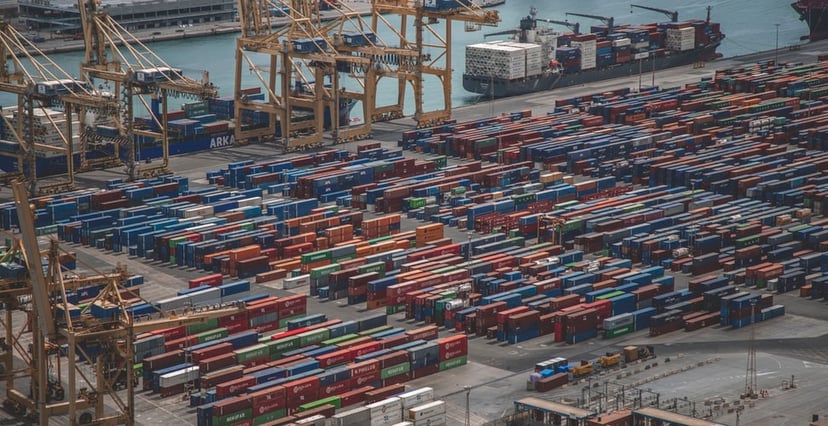 Shipping containers in a port