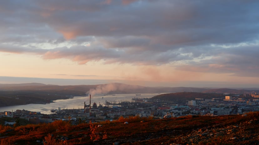 The port of Murmansk, Russia at dusk
