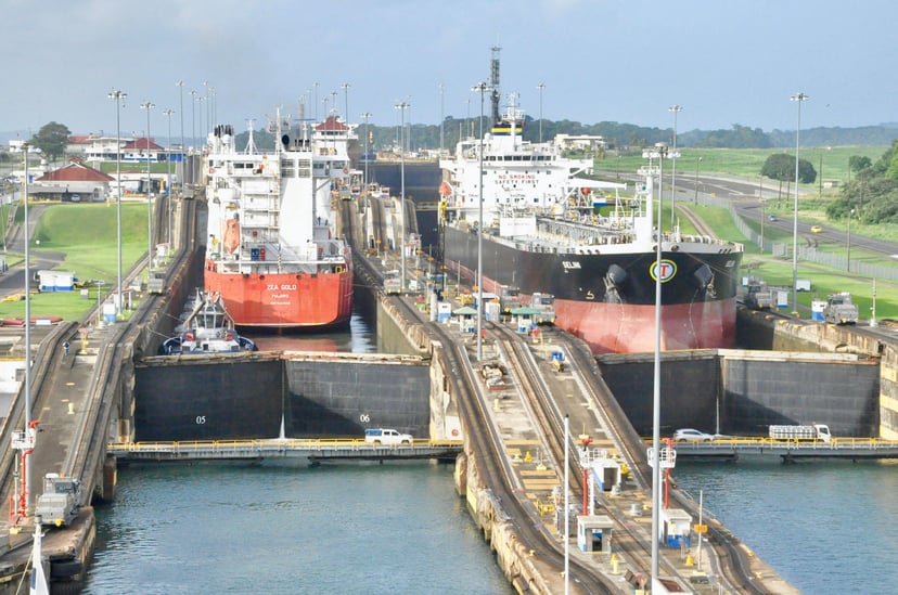 Ships in locks in the Panama Canal