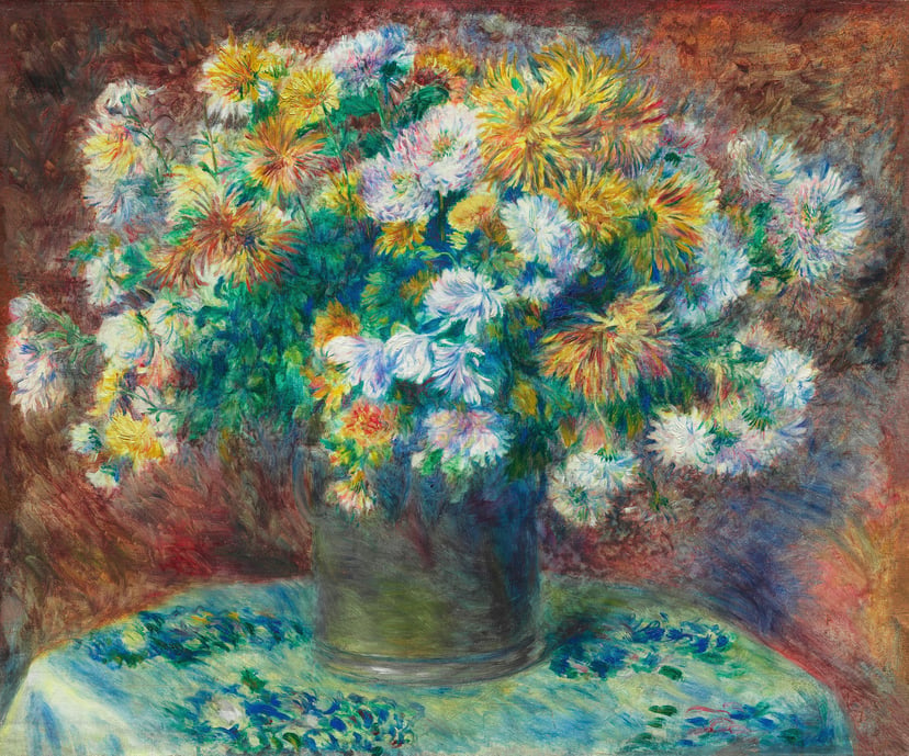 The painting 'Chrysanthemums' by Renoir 
