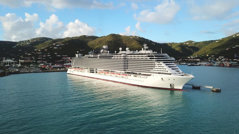 The MSC Seaview cruise ship docked in a port