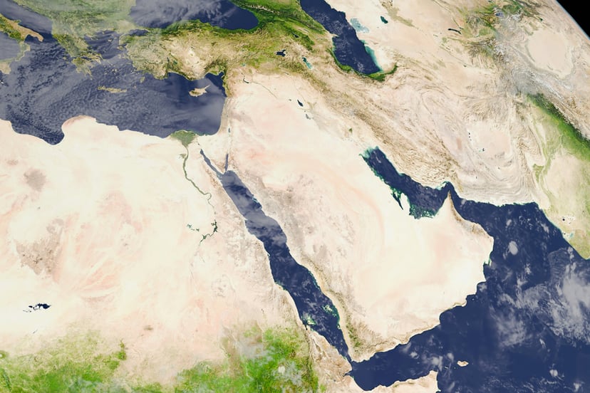 a rendering of the Persian Gulf and Middle east from above