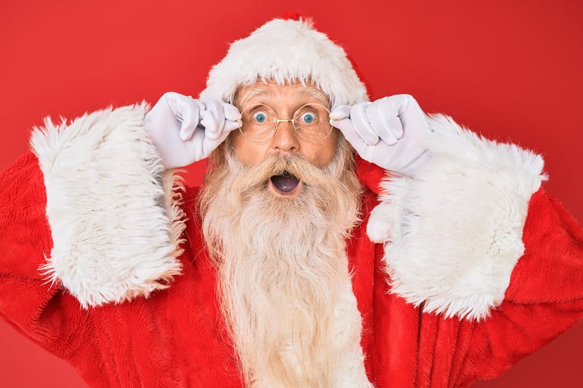 a surprised-looking Santa Claus