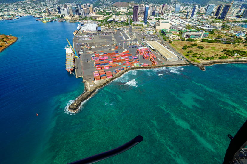 An aerial view of Honolulu Container Port, Hawaii