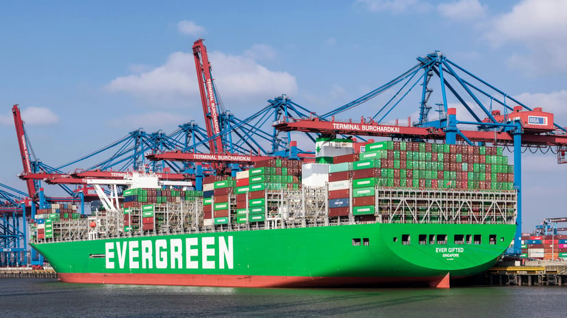 An Evergreen container ship in port