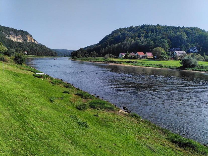 The River Elbe in Germany flowing between hills