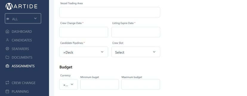 Screenshot of Martide's maritime recruitment and maritime crew management system software