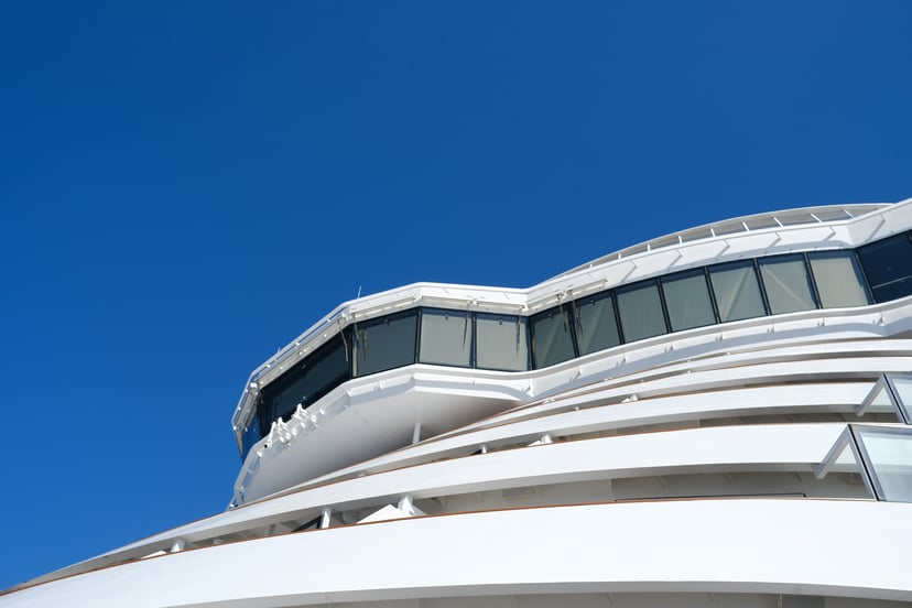 A close up of P&O's cruise ship Arvia's bridge